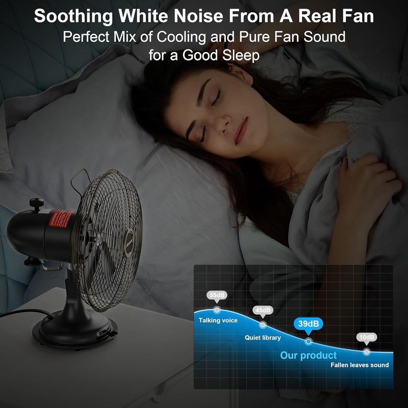 AMACOOL Oscillating Vintage Fan, All Metal 8" Retro Table Top Fan, Adjustable Head Tilt, Quiet 3 Speeds Plug-In Desk Fan for Bedroom Home Office & Kitchen - Image 2